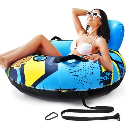 SULDUO 53" Heavy Duty River Tube with Premium Canvas Cover, Inflatable Water Tubes for Floating, Tubing Floats for River Pool Lake, River Rafts with 2 Cup Holders, 2 Grip Handles for Adults