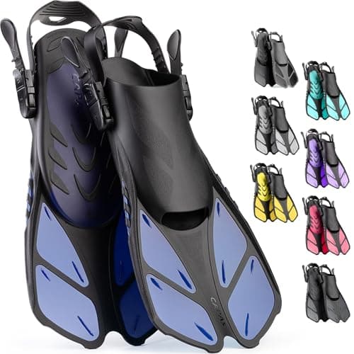 CAPAS Snorkel Fins, Swim Fins Travel Size Short Adjustable for Snorkeling Diving Adult Men Women Kids Open Heel Swimming Flippers