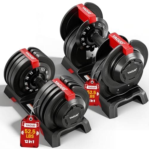 Yagud Adjustable Dumbbell Set, 52.5/90 lbs Weights Dumbbells, 1 Hand Rotation, Safety Lock System, Anti-Slip Textured Handle, Space-Saving Dumbbell Set for Full-Body Home Gym
