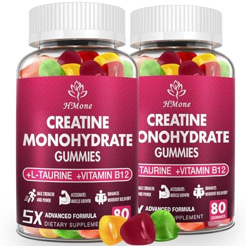 HMone Creatine Monohydrate Gummies - 5g for Men & Women, 160 Count and Creatine Chewable Supplements for Muscle Gain, Muscle Strength, Energy Boost, and Muscle Builder, Sugar Free, Vegan