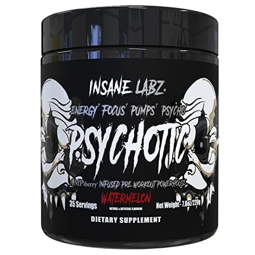 Insane Labz Psychotic Black Edition Mid Stimulant Pre Workout Powder, Energy Focus Pumps, Loaded with Creatine Beta Alanine Taurine Fueled by AMPiberry, 35 Servings (Watermelon)