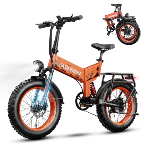 SASIKEIBIKE E7 Foldable Electric Bike, 1500W Peak Motor 52V 20AH Removable Battery for 70 Miles, Folding Ebike 20" X 4.0 Fat Tire Full Suspension EBike for Adults Commuter Electric Mountain Bike