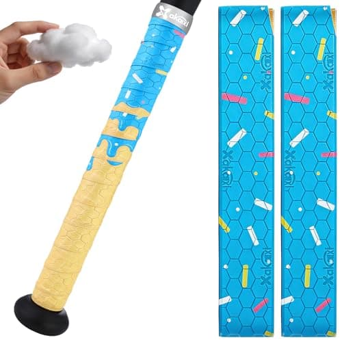 AKAIXI 2pcs Blue Ice Cream Drip Baseball Bat Grip Tapes, 1.1mm Precut Pro Feel Batting Wrap for Baseball Bat Non-Slip Sweat Absorbent for Player Coach Enthusiasts Game and Training