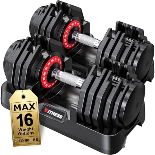 Rendpas Adjustable Dumbbells Set of 2, 1-Sec Adjustable Weights Dumbbells Set, 16 in 1 Free Dumbbell with Anti-Slip Texture Handle, Weight Set For Home Gym Suit both Men and Women (80LBS-Pair)