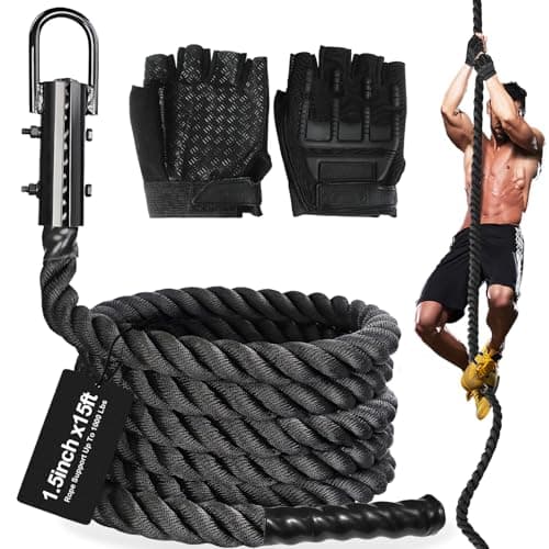 Climbing Rope Climbing Rope 1.5 Inch Diameter 15Feet Length Gym Climbing Rope for Workout Fitness & Strength Training, Gym Rope, Exercise Climbing Rope in Black for Adults or Kids Outdoor & Indoor