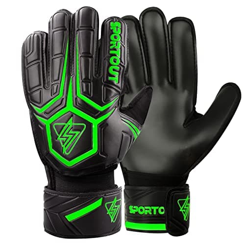 Sportout Goalie Gloves, Goalkeeper Gloves with Finger Protection, Breathable Soccer Goalie Gloves, 4mm Latex, for Kids Youth and Adult(Green,7)