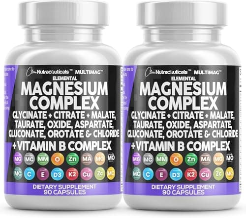 Clean Nutraceuticals Magnesium Complex with Magnesium Glycinate Citrate Malate Oxide Taurate Aspartate Orotate & Mag Chloride, Zinc Copper Manganese (90 Count (Pack of 2))