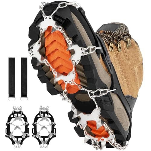 Crampons for Shoes with 28 Stainless Steel Spikes, Anti Slip Crampons for Hiking Boots Women Men, Ice Cleats Traction Snow Grips for Hiking Jogging Fishing Walking Climbing Mountaineering