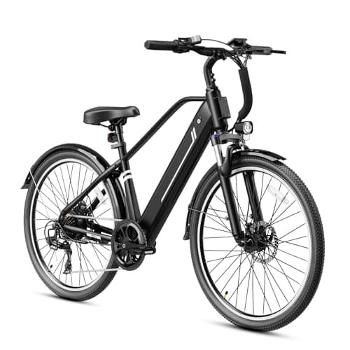 Jasion 26" Electric Bike for Adults, Internal Removable Battery Ebike with 3 Modes & 7-Speed, 1400W Peak Motor, Max 28Mph & 50Miles, Shock Absorber, Electric City Commuter Bicycle