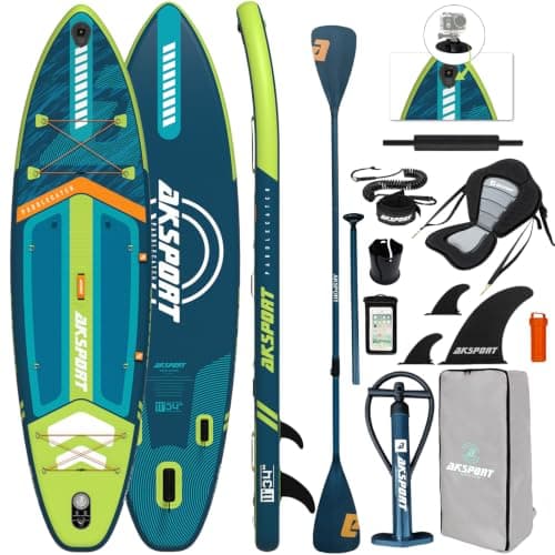 AKSPORT 11' Inflatable Stand-Up Paddle Board with Upgraded SUP Accessories Kit | Extra Wide 34" Design | Non-Slip Deck | Premium SUP Board for Adults & Youth of All Levels