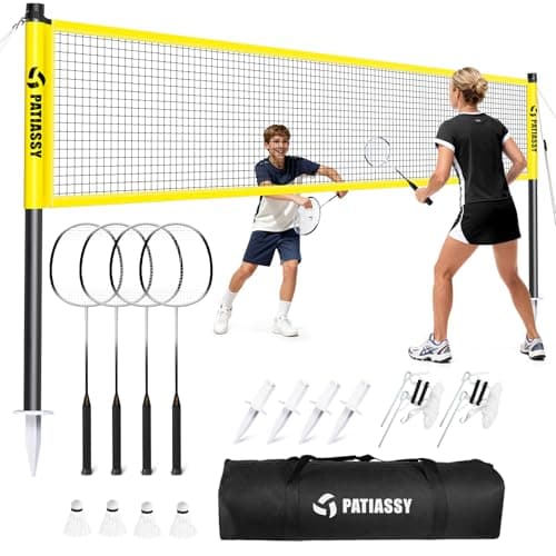 Patiassy Badminton Set for Backyard, Professional Badminton Net with 4 Badminton Rackets, Badminton Shuttlecocks and Carrying Bag (Yellow)