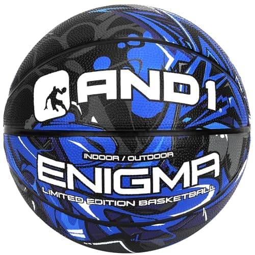 AND1 Enigma Indoor/Outdoor Youth Premium Rubber Streetball, Blue and Black, 27.5"