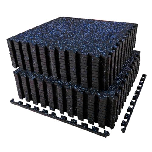 AIRHOP 0.56in Thick 96 Sq Ft Exercise Equipment Mats, 24Tiles Upgraded Rubber Top with High Density EVA Foam, Large Interlocking Puzzle Gym Flooring for Home Gym, Heavy Weight Workout, Black & Blue