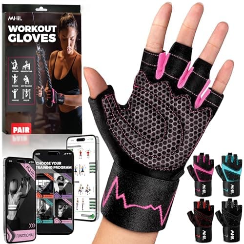 MhIL Workout Gloves for Women – Breathable Gym Gloves for Women with Palm Protection and Enhanced Grip – Padded Weight Lifting Glove for Womens with Wrist Wraps Support Weightlifting Exercise Cycling
