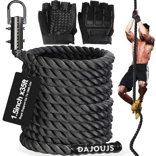 DAJOUJS Climbing Rope 1.5 Inch Diameter 35FT Length Climbing Ropes for Home Gym Workout Fitness & Strength Training, Exercise Rope in Black for Adults or Kids Outdoor & Indoor