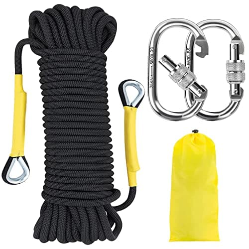 NTR Orange/Black/Blue Climbing Rope 10M(32ft) 20M(64ft) 30M(96ft) 50M(160ft), 8MM Static Rock Climbing Rope with 2 Steel Hooks, Rappelling Rope for Outdoor, Hiking Safety Escape Rope, Rescue Parachute