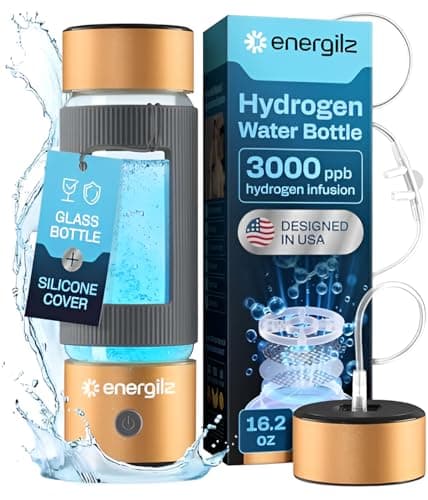 Energilz Hydrogen Water Bottle | Large 16.2 oz (480 ml) Hydrogen Water Bottle Generator 3000 ppb | Hydrogenator Machine | SPE/PEM Hydrogenated Ionizer Generator (Golden w/Gray)