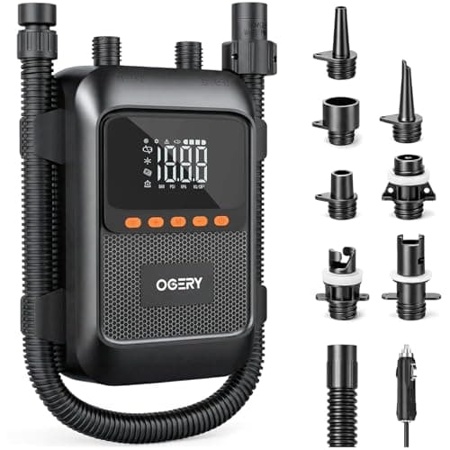 OGERY Paddle Board Electric Pump, 3X Faster Inflation & Deflation, Dual Power SUP Pump with Smart Auto-Off, Up to 20 PSI, Digital Pressure Display, 7 Nozzles for SUP Kayaks Tents Air Mattresses Boats