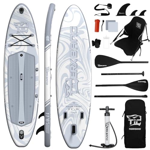 TIGERXBANG Inflatable Stand Up Paddle Board 11'6"×35"×6" with Complete Accessories, Premium Large Paddle Boards for Adults/Youth, Paddle Board Polar Frost Collection