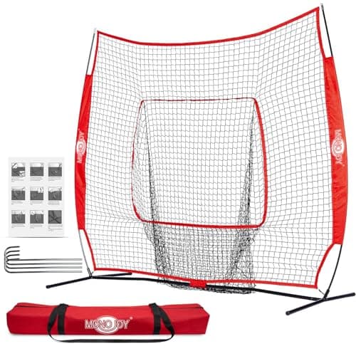 MONOJOY 7x7ft Baseball Net for Batting and Pitching, Portable Softball Hitting Net with Carry Bag, Durable Batting Net for Backyard, Practice & Training
