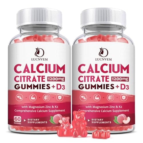 (2 Pack) Calcium Citrate 1200mg with Vitamin D3 Supplements Gummies for Women & Men, Calcium Gummies with Vitamin D3 K2, High Absorption for Bone Muscle Healthy- Peach Flavor- 60 Day Supply