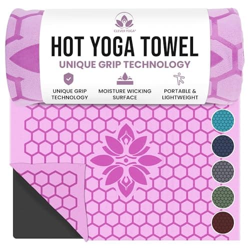 Clever Yoga Hot Yoga Mat Towel – Non-Slip Grip for Hot Yoga, Sweat Absorbent, Honeycomb Silicone Grip, Stays Flat – Ideal for Pilates, Travel, Washable & Lightweight - Lilac