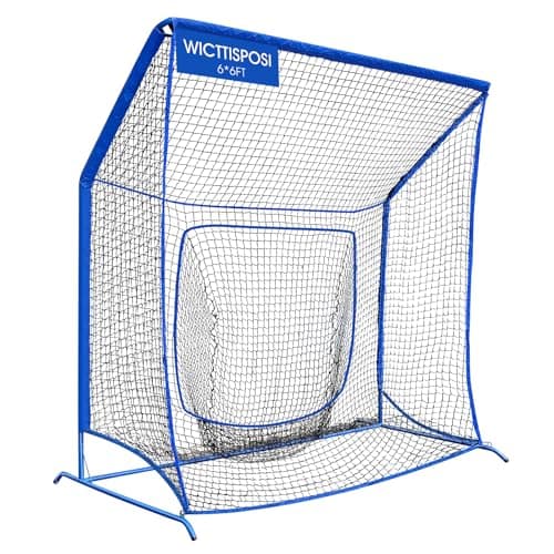 Baseball Softball Net with Blocking System, 6x6FT Practice Cage for Batting/Pitching/Fielding, Metal Frame with Elevated Base and Storage Bag for Backyard Outdoor Indoor
