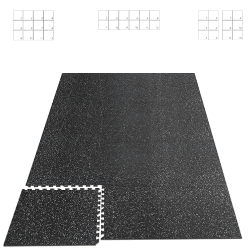 HAPBEAR 0.56'' Thick 12 Pcs 48 Sq Ft Exercise Equipment Mats - High-Density Rubber Top EVA Foam Interlocking Mats, 24x24in Tiles, Heavy-Duty Treadmill Mat for Hardwood Floors, Home Gym Mat