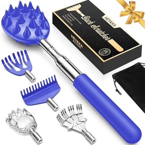 Upgraded Reinforced Telescoping Back Scratcher with 5 Detachable Heads, Larger Scratching Tips, Fathers Day Dad Gifts for Men, Women and Adults