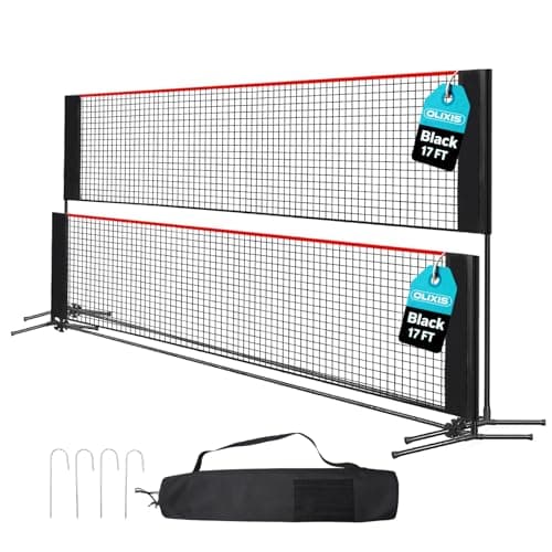 OLIXIS Badminton Net Set, 10FT/14FT/17FT Wide, 3-5FT Adjustable Height Multi Sport Net for Pickleball, Tennis, Volleyball, Soccer Tennis, Indoor Outdoor with Carry Bag, Easy Setup for Backyard