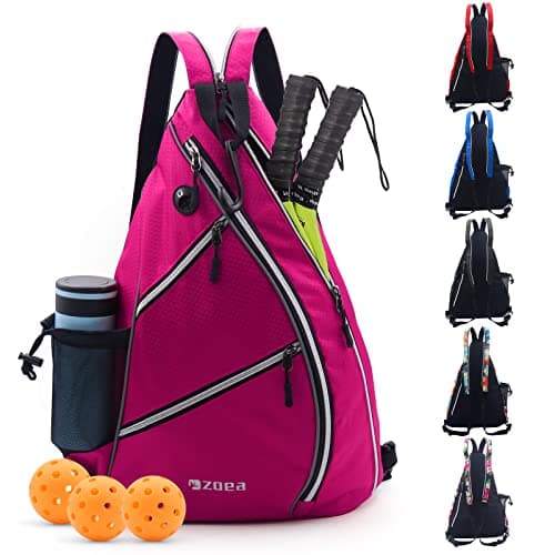 ZOEA Pickleball Bag, Sport Pickleball Sling Bag for Women Man, Adjustable Pickleball Backpack with Water Bottle Holder, Fits 4 Paddles and All Your Other Gear (Rose Red)