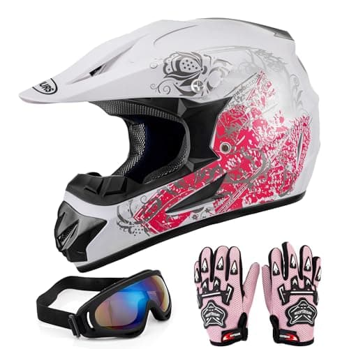 OUMURS DOT Youth Dirt Bike Helmet,Kids ATV Helmets with Gloves Goggles for Youth Boys Girls 5-14 Ages,Four Wheeler Helmet Kids Motocross BMX MX UTV Snowmobile Go Kart Full Riding Racing Skateboard