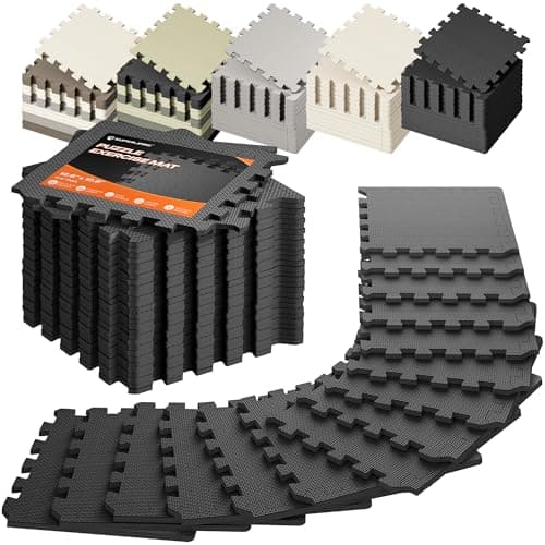 SUPERJARE Gym Floor Mats, EVA Foam Puzzle Exercise Mats, Interlocking Floor Mats, Cushioned Foam Floor Tiles, Gym Flooring Workout Mat for Home Gym, Playroom, Garage, 18 PCS, 12.6"x12.6"x0.4", Black