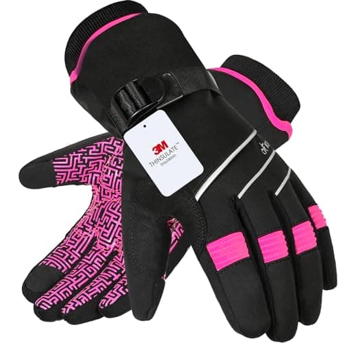 MOREOK Waterproof & Windproof -30°F Winter Gloves for Men/Women, 3M Thinsulate Thermal Gloves Touch Screen Warm Gloves for Skiing,Cycling,Motorcycle,Running-Pink-XS