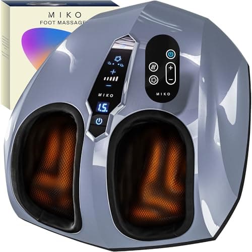 MIKO Foot Massager Machine - Deep Kneading, Shiatsu, Air Compression, and Heat Therapy - Plantar Fasciitis, Diabetics, Neuropathy, Fits Up to Men Size 12
