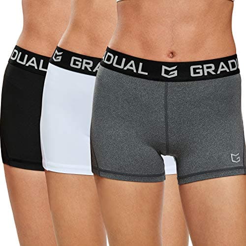 Women's Spandex Compression Volleyball Shorts 3" /7" Workout Pro Shorts for Women (3 Pack:Black/White/Gray, M)