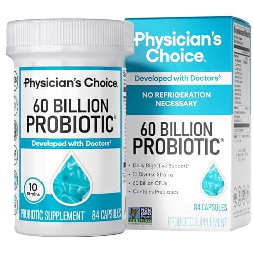 Physician's CHOICE Probiotics 60 Billion CFU - 10 Strains + Organic Prebiotics - Immune, Digestive & Gut Health - Supports Occasional Constipation, Diarrhea, Gas & Bloating - for Women & Men - 84ct