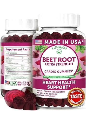 Lunakai USA Made Beet Root Gummies with 7-Antioxidant Blend - 4:1 Extract Non-GMO Vegan Beet Chews for Daily Natural Energy, Men & Women, 60ct