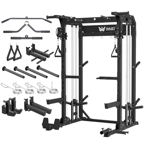MAJOR FITNESS F22 Power Rack, 1600lbs All-in-One Squat Rack with Cable Crossover, Dual Pulley System, Heavy-Duty Steel Frame, Attachments & Storage for Home Gym Strength Training, Black
