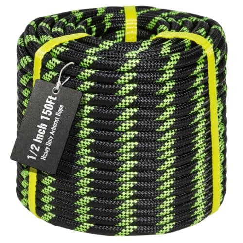 Keepark 1/2Inch Arborist Rope 150Ft - 9000lbs Heavy Duty Nylon Rope Rappelling Rope, Double Braided Arborist Bull Rope for Tree Work, Hiking, Rigging, Pulling, Swing, Caving, Sailing - Army Green