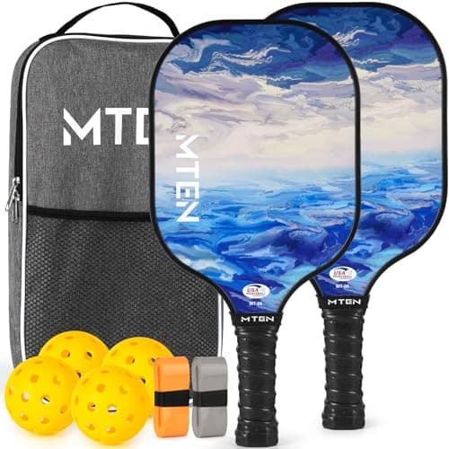 MTEN Pickleball Set of 2 with Balls, Grip Tapes, Bag, for Beginners