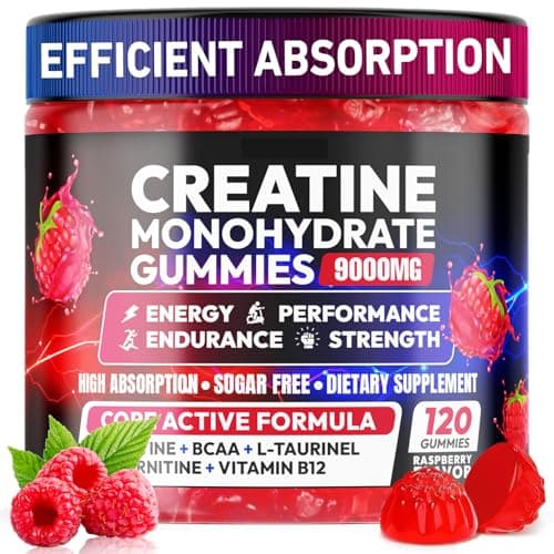 Cytona Creatine Gummies Monohydrate Complex 9000MG, Pre-Workout for Men & Women, Creatine Gummy with L-Taurine, BCAA 2:1, B12/6 for Muscle Support, Enhance Strength, Energy Boost-120 Count