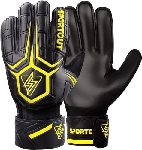 Sportout Goalie Gloves, Goalkeeper Gloves with Finger Protection, Breathable Soccer Goalie Gloves, 4mm Latex, for Kids Youth and Adult(Yellow,10)