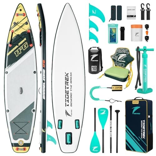 TIDETREK 11'6" Inflatable Stand Up Paddle Boards, Premium SUP Accessories, Non-Slip Comfort Deck for Youth & Adults (Royal Teal/Kayak Seat)