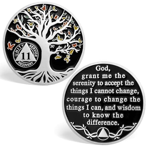 11 Year Sobriety Chips, Butterfly Tree of Life AA Coins Serenity Prayer Sobriety Coin - 11 Years AA Medallions Recovery Chip Sober Token for Narcotics Alcoholics Anonymous Recovery Sober Gifts