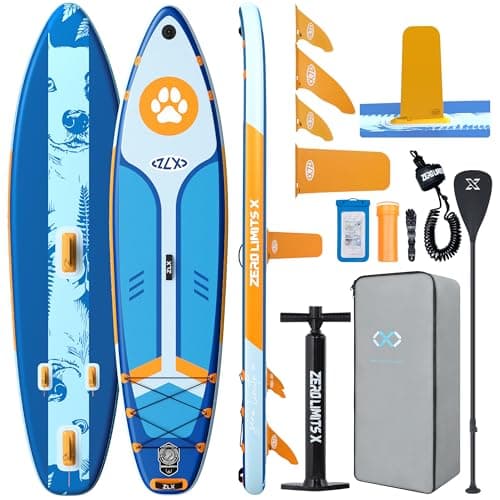 ZLX Inflatable Stand Up Paddle Board, 10'6" SUP Non-Slip Stable Deck Pad with Inflatable Seat, Unique Center Fin, Premium Accessories, Portable Paddleboard for Adults, Beginners, All Skill Levels