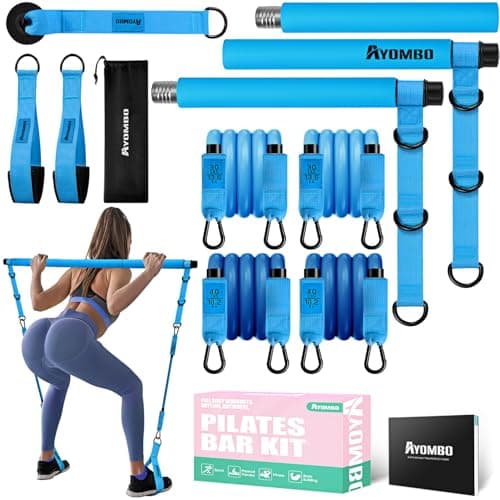 Ayombo Pilates Equipment, Pilates Bar Kit with Resistance Bands, Multifunctional Resistance Bar with Heavy Adjustment Exercise Bands, Portable Home Gym Workout Equipment for Women Full Body Workouts