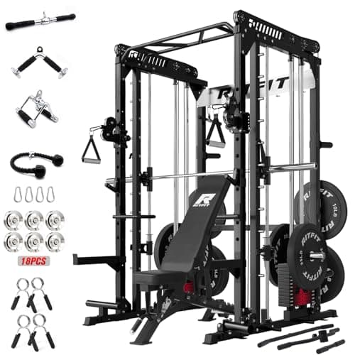 RitFit M1 Pro Smith Machine Package, All-in-One Power Cage with Weight Stack Set, Includes LAT Pulldown & Cable Crossover System for Home Gym