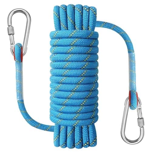 NorthPada Climbing Rope with Hook, Waterproof Static Rope, 15 kN, 3/8 in x 32 ft, Reflective Blue, Floating, for Climbing, Arborist, Rappelling, Swing, Boating, Marine, Rafting and Caving