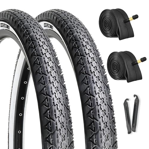 2-Pack Cruiser Bike Tires Set: Hycline 26x2.125 Inch Folding Replacement Bicycle Tires and Pair 26-inch Inner Tubes with Tire Levers for Beach or Urban City Commuter Bike-White Walled
